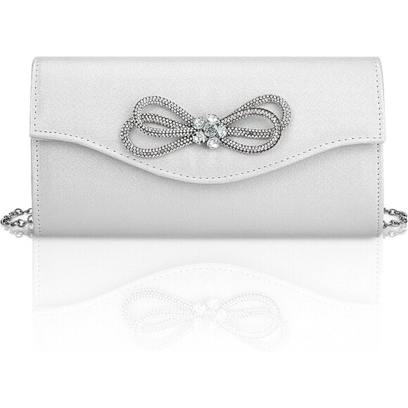 Handbags - Bow Evening Bag Rhinestone Clutch Purse for Women Sparkly Wedding Prom Purse For